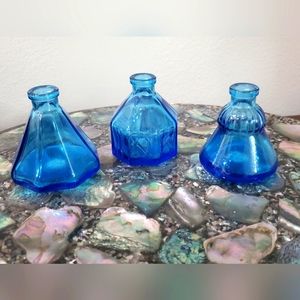 VINTAGE WHEATON TRIO COBALT BLUE GLASS  BOTTLES (inkwells?)